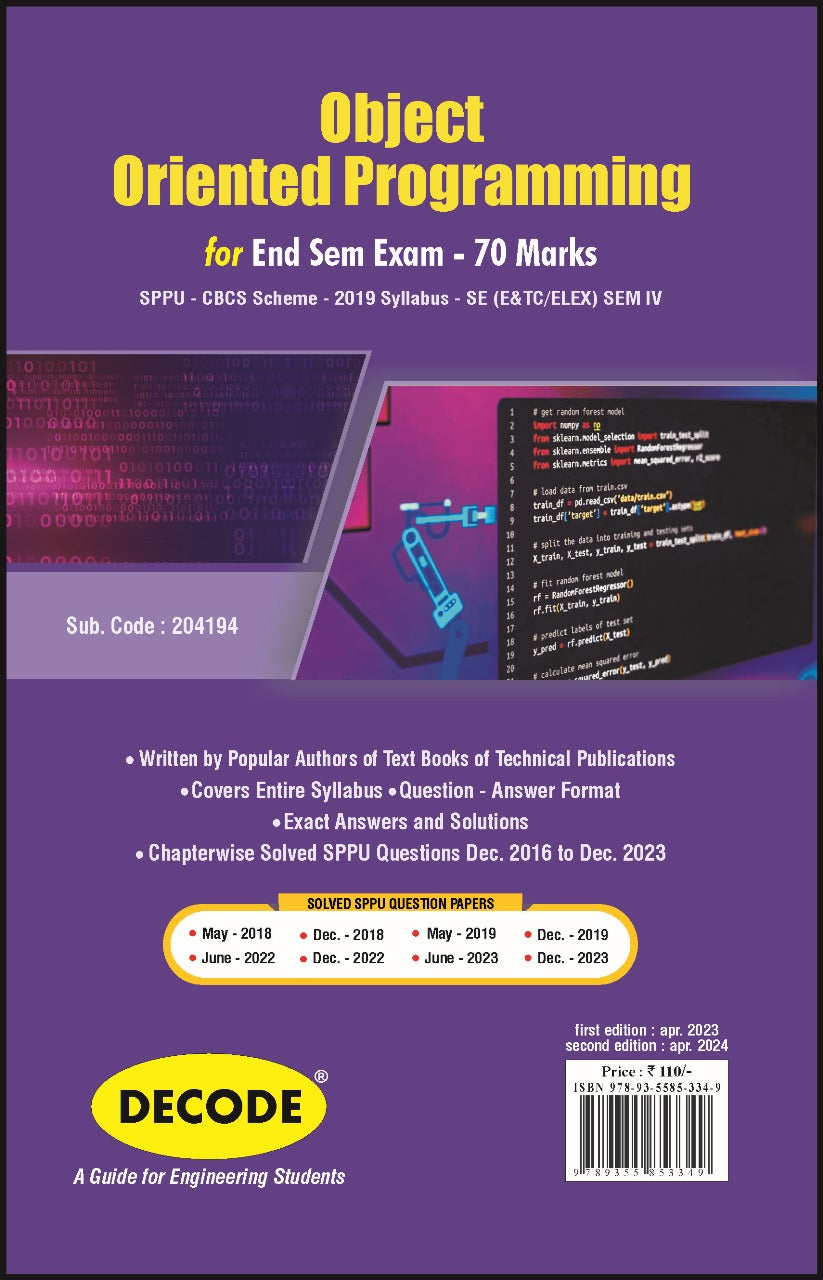 Object Oriented Programming for SPPU 19 Course (SE - IV - E&Tc/Elex ...