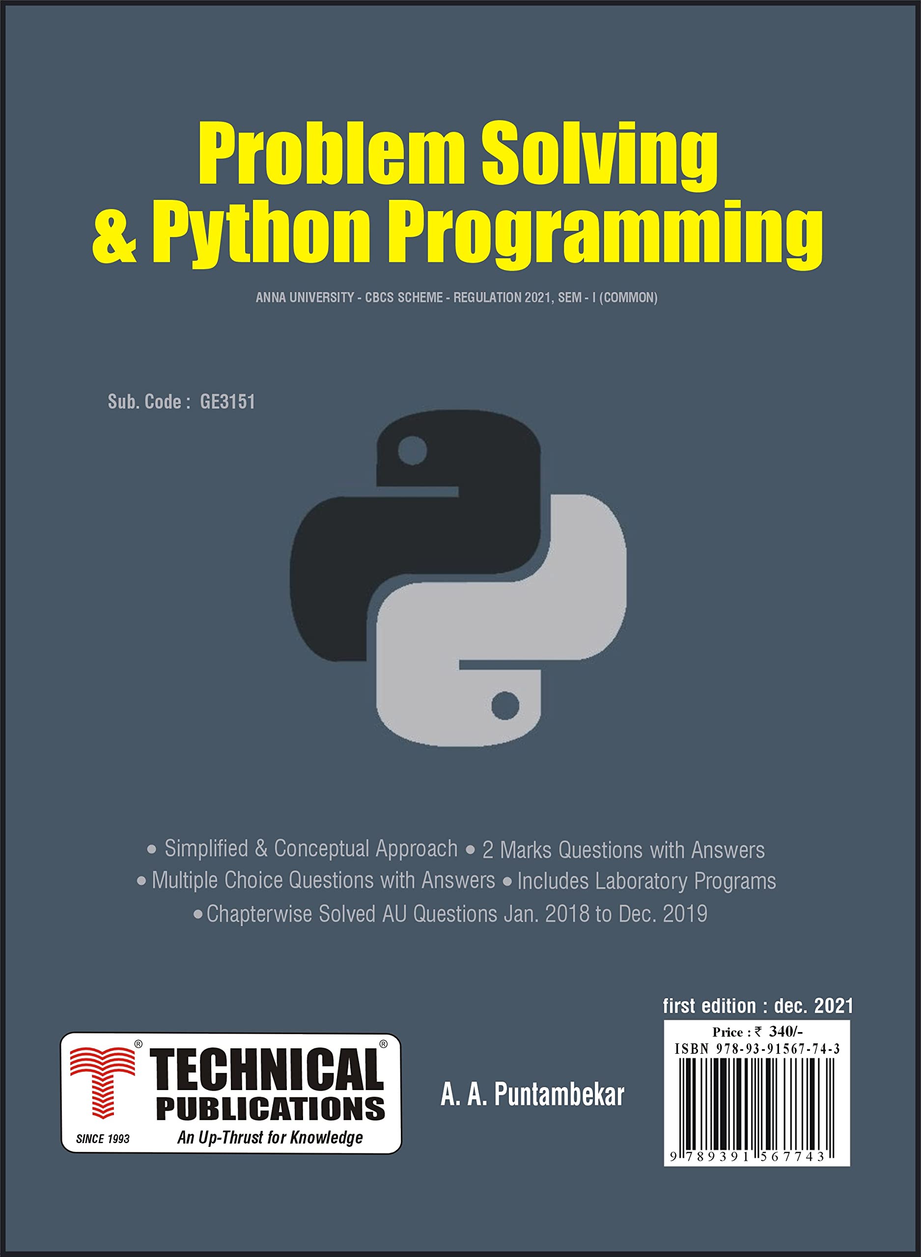 Problem Solving & Python Programming for BE Anna University R21CBCS (I ...